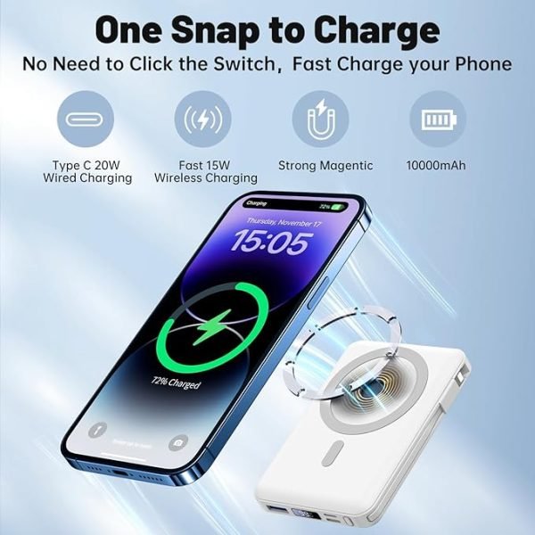 Yiisonger Power Bank Magnético 10000mAh - Batería Externa con Carga Rápida y Pantalla LED - Imagen 2